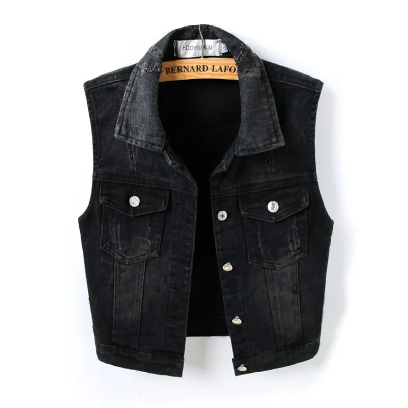 

Black Sleeveless Female Jacket Korean Slim Jeans Coat Single-breasted Short Women's Denim Vest 4XL Plus Size Waistcoat Summer