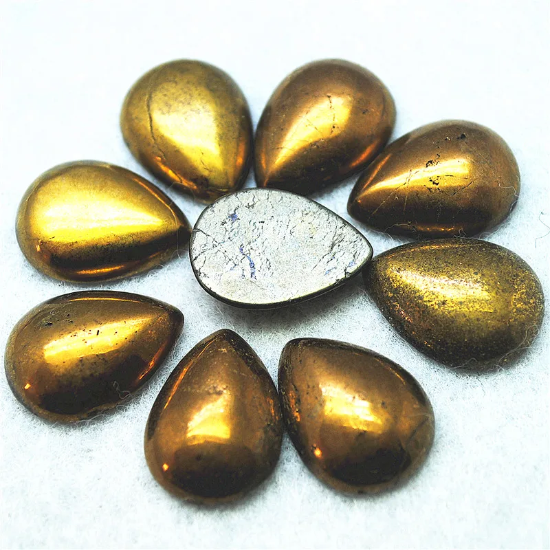 5PCS Nature Pyrite Stone Cabochons Tear Drops 15X20MM NO HOLE Golden Colors DIY Beads Accessories Faster Shippings