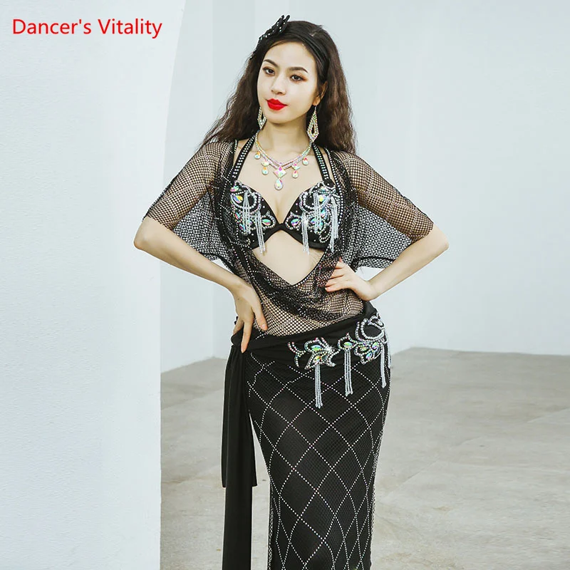 Belly Dance Performance Clothing for Women Bellydance Bra+robe+headdress+belt+skirt 5pcs Oriental Shaabi Baladi Stage Dance Wear