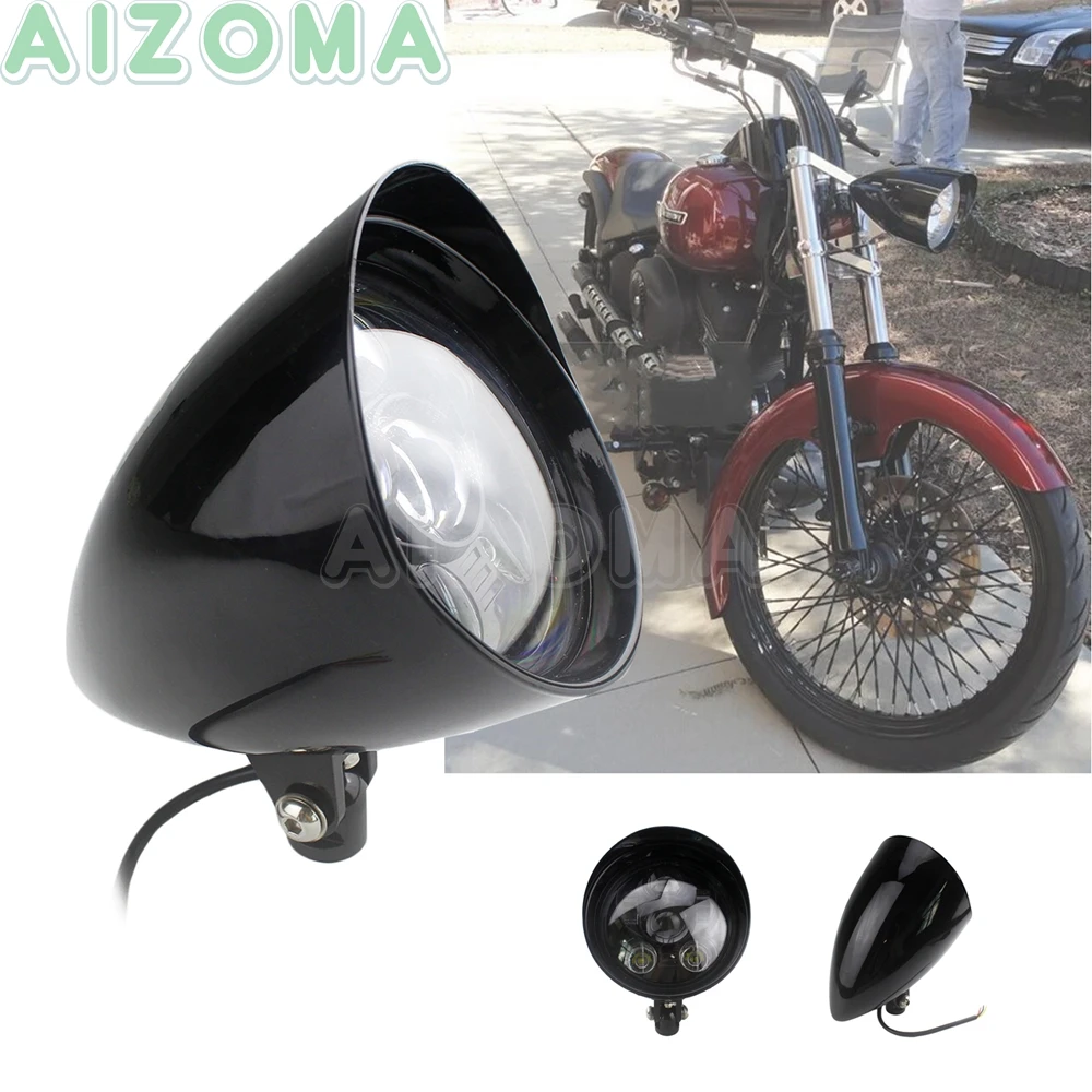 

Old School Motorcycle LED Visor Head Lamp Light Bullet Hi/Lo Beam For Harley Touring Softail FX/FL Dyna Sportster XL Headlight