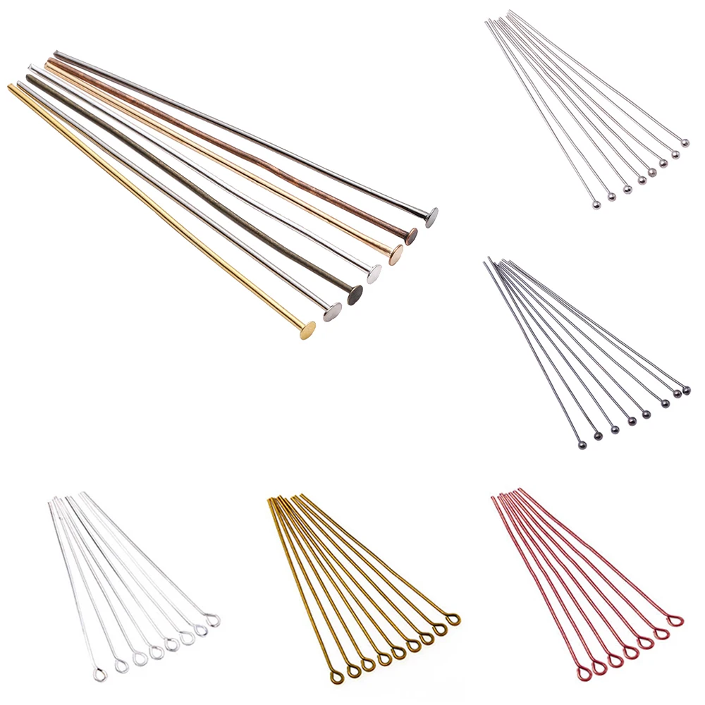 3 Styles 16 20 25 30 35 40 45 50 60 70 mm Eye Pins Ball Head Pins For Earring Bracelet Pendant Jewelry Making Accessories Suppli