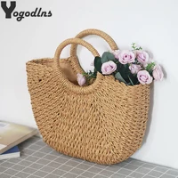 Bolsos hechos a mano de verano para mujer, bolso tejido de paja para playa, bolso de playa envuelto, bolsos con asa superior en forma de luna, bolsos de mano