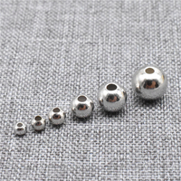 925 Sterling Silver Seamless Round Beads w/ Rhodium Plated for Bracelet Necklace 2mm - 6mm