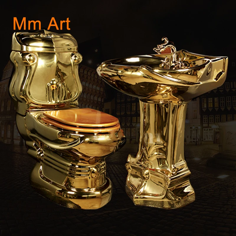 

Mosaic Gold Vintage Luxious Pedestal Sink Ceramic Bathroom Sink With Stand Pedestal Wash Basin Close-Coupled Suite With Overflow