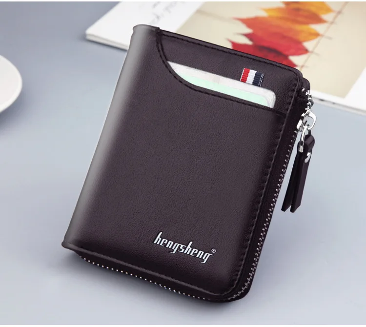 Men's Short PU Leather Wallet with Zipper Coin Pocket description 7