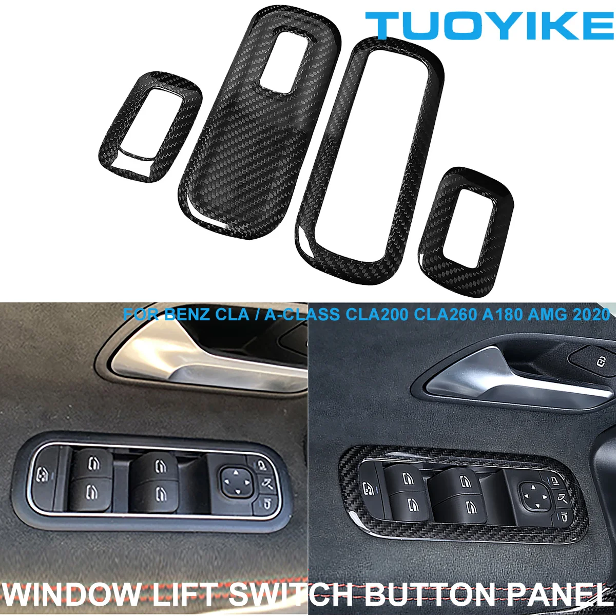 LHD RHD Carbon Fiber Window Lift Switch Button Panel Cover Trim Sticker For Mercedes BENZ CLA / A-Class CLA200 CLA260 A180 AMG