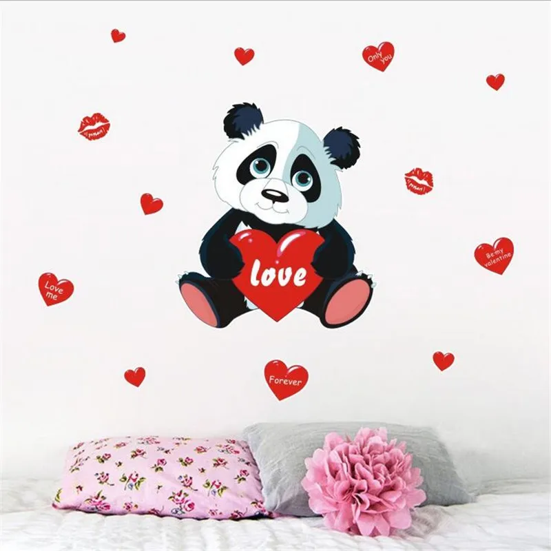 Valentine's Day Love Panda Self-adhesive Wall Sticker For Bedroom Glass Window PVC Graffiti Sticker Cartoon Animal Refrigerator