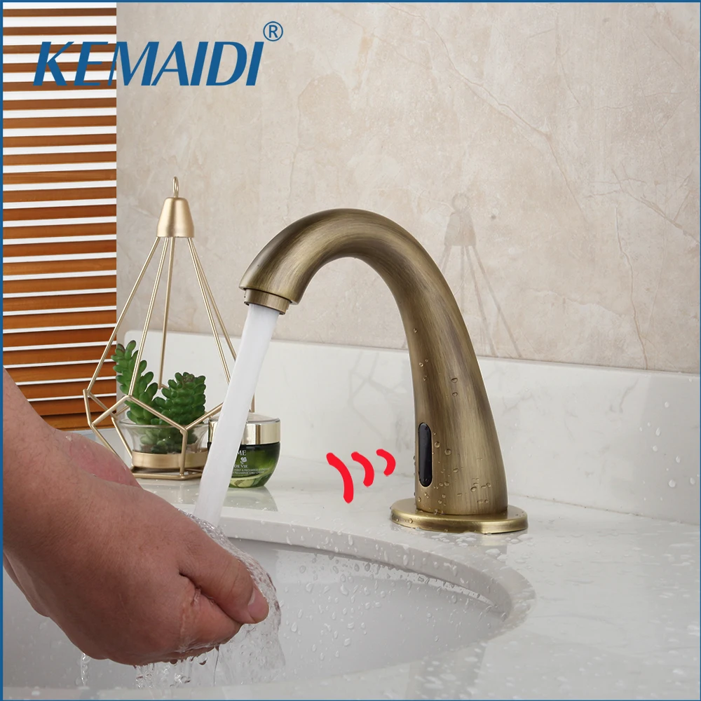 

KEMAIDI Antique Brass Automatic Sensor Faucet Bathroom Basin Sink Faucet Hot & Cold Water Mixer Tap Touch Sense Faucets