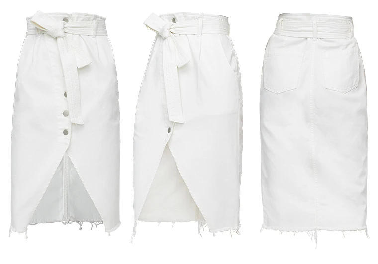 Falda vaquera asimétrica para mujer, cinturón elegante con cordones, botonadura única, abertura Midi, cintura alta, calle blanca, Verano
