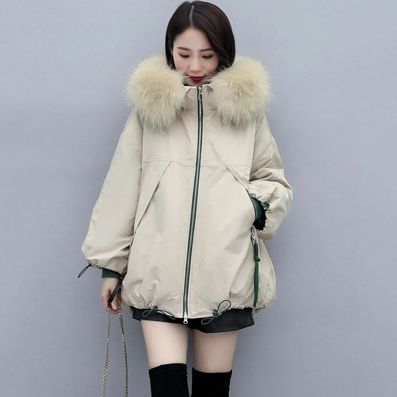 Women's Korean Loose Long Hooded Fur Collar Winter Coat, Down Jacket, Cotton Jackets, Parker Outerwear, New, F1329,