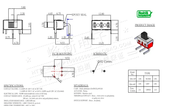 US 2 gear 3 foot small micro toggle switch with frame 5A high current curved foot sliding power switch