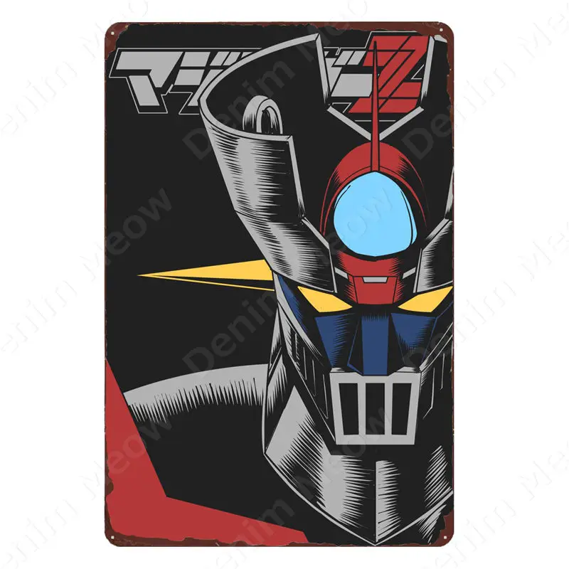 Classic Anime Robots Vintage Metal Tin Sign Home Room Wall Decor for Sci-Fi Animation Metal Poster Gift for Mecha Fan ZSS89