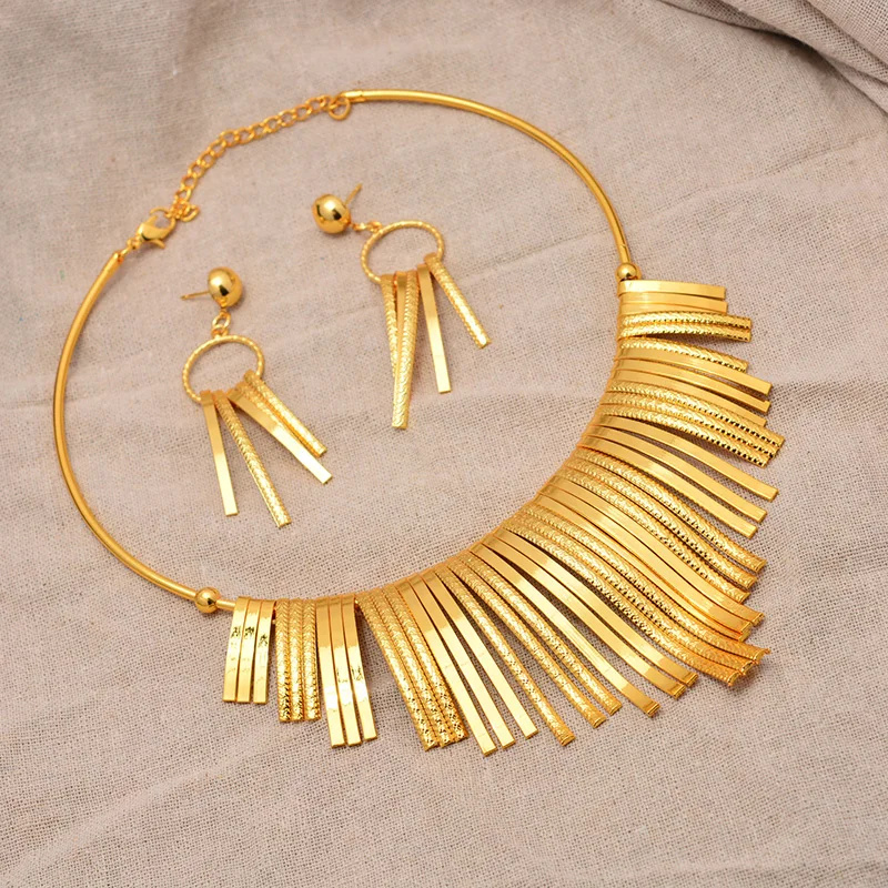 African jewelry set nigerian wedding For Women Bridal African Gold Color Jewelry Set Dubai Necklace Earrings Bride Gift