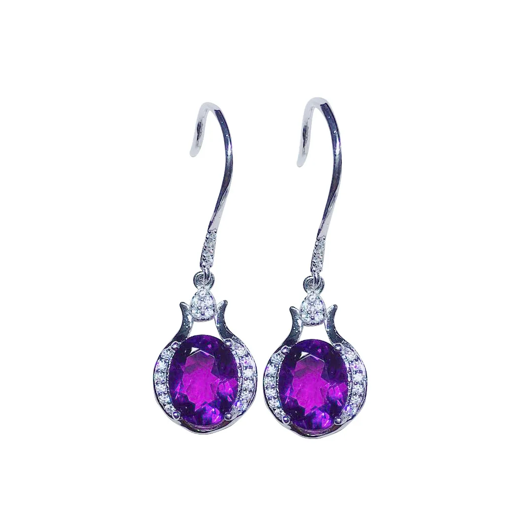 14K Rose Gold Jewelry Real Natural Amethyst Gemstone Earring Women 925 Jewelry Bizuteria Aretes De Mujer Garnet Drop Earrings