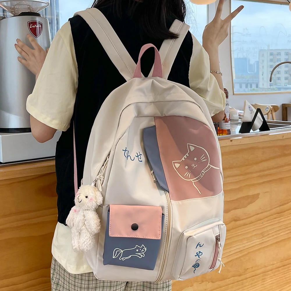 Japanese Women Backpack New Kawaii Patchwork Female Large Capacity Waterproof Nylon Shoulder School Bag Preppy Mochila Bolsa