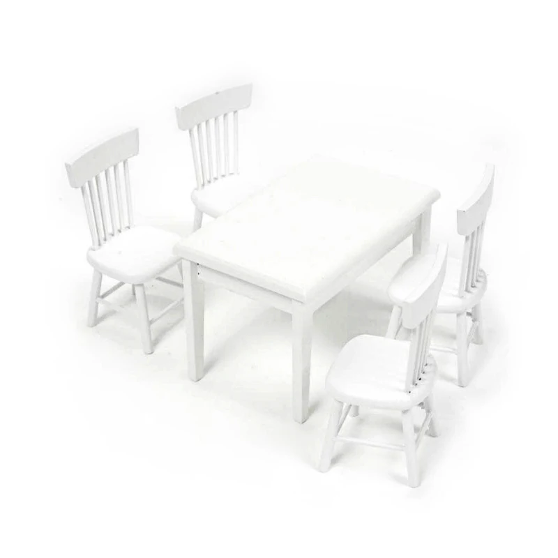 Dollhouse Furniture Miniature White Dining Table And Chairs For 1/12 Scale Doll House Accessories Mini Toys