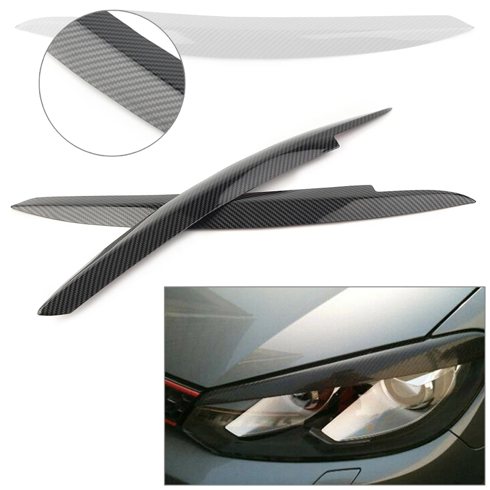 For Golf MK6 ABS Car Eye Lid Headlight Cover Brow Trim For Volkswagen VW Golf 6 2008 2009 2010 2011 2012 2013 Carbon Black