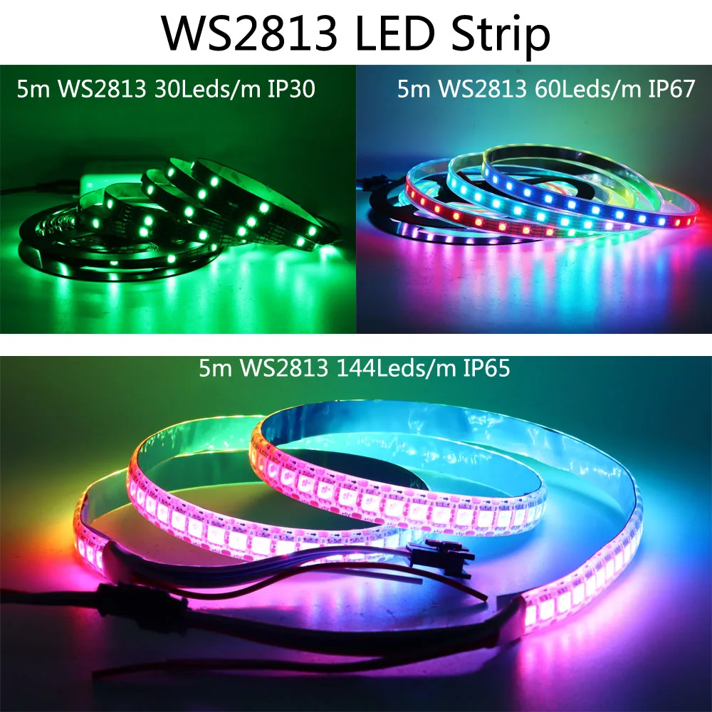 5V WS2813 12V WS2815 WS2812B Updated Smart RGB Led Strip Individually Addressable Dual Signal 30/60/144Leds/m IP30 IP65 IP67