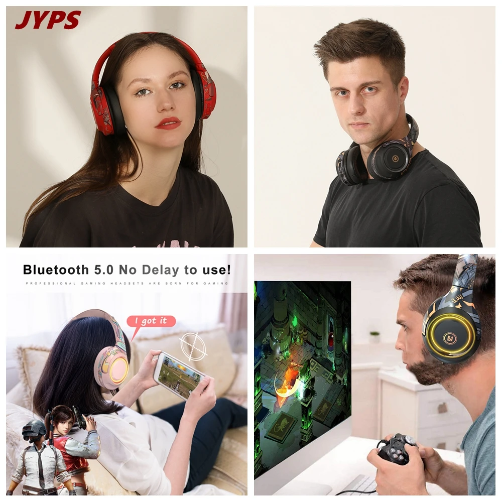 RGB HIFI Stereo Bass Wireless Headphones With Microphone For PS4 Playstation 5, LED Cell phone PC Bluetooth 5.0 Gamer Headsets