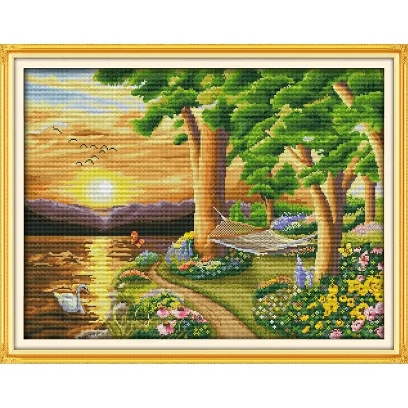 Autumn Scenery Series Printed Cross Stitch Kit DIY Landscape Pattern Embroidery Set 14CT11CT Needlework Home Decoration Painting