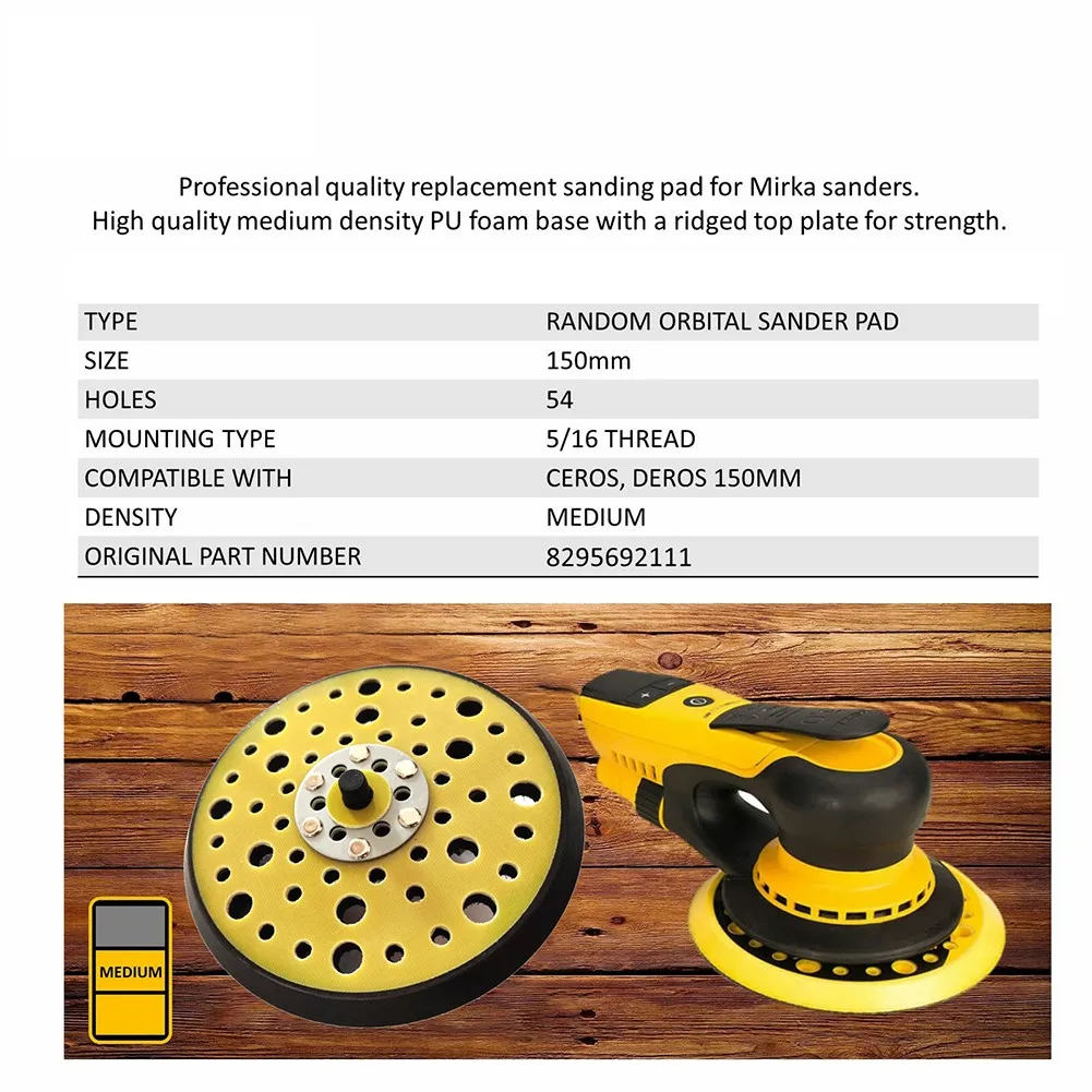 Supporto per levigatrice media da 6 pollici 150mm 54 fori cuscinetto a strappo per disco di lucidatura Mirka CEROS DEROS per la lavorazione del legno