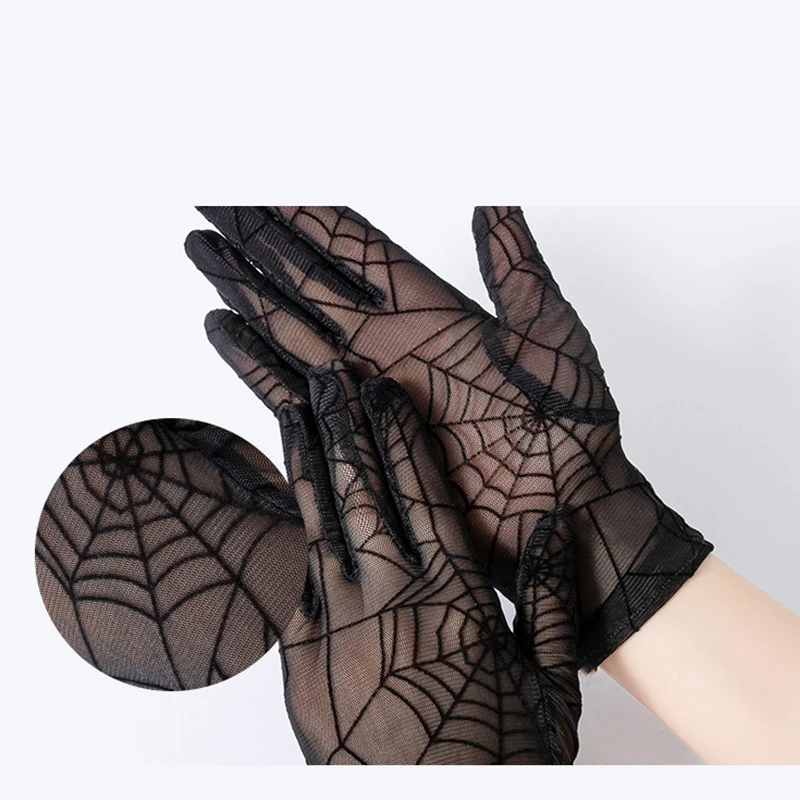 Summer Sexy Black Lace Spider Web Sunscreen Drive Cycling Breathable Elasticity Fashion Personality Etiquette Cosplay Gloves