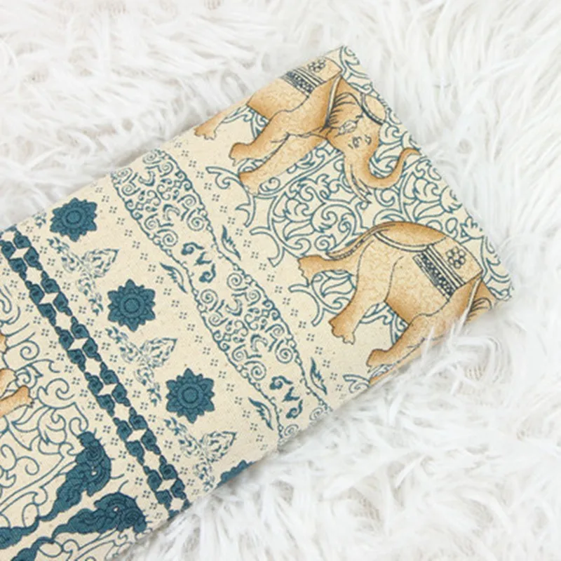 Thicken Cotton Fabric with National Wind Little Elephant Print, Handmade Bag Garment Cloth, 100% Cotton, T1100