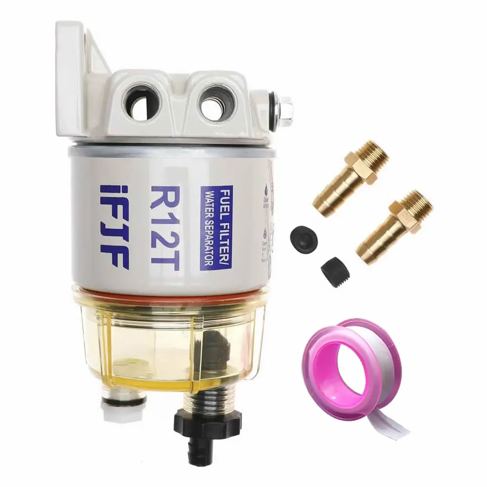 R12T Fuel Filter/Water Separator 120AT NPT ZG1/4-19 Automotive Parts Complete Fits Diesel Engine(Include Four Fittings)