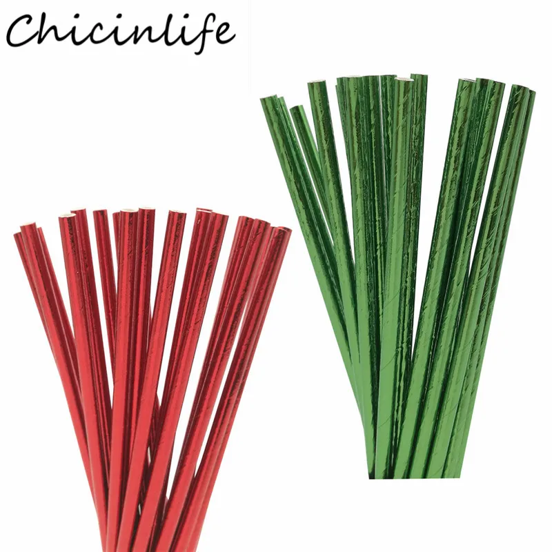 25/50Pcs Christmas Red Green Paper Straws 2024 New Year Eve Xmas Party Disposable Drinking Straws Birthday Home Event Supplies