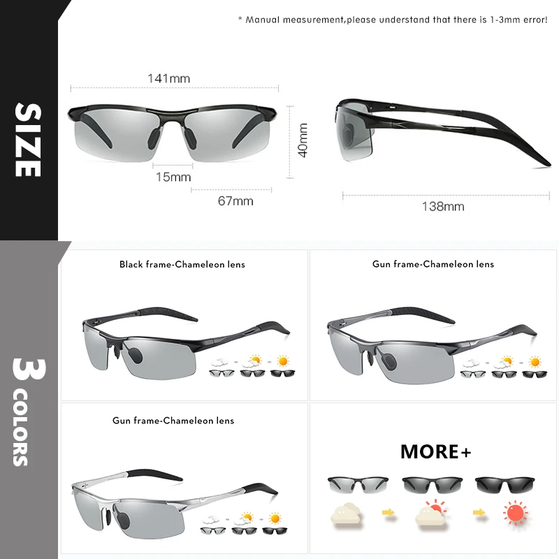 2025 Aluminum Rimless Photochromic Sunglasses Men Polarized Day Night Driving Glasses Chameleon Anti-Glare gafas de sol hombre