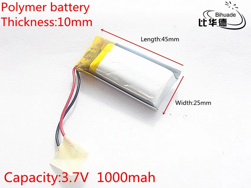 3.7V 1000mAh 102545 litowo-polimerowa bateria litowo-jonowa akumulator do Mp3 MP4 MP5 GPS PSP mobilny bluetooth