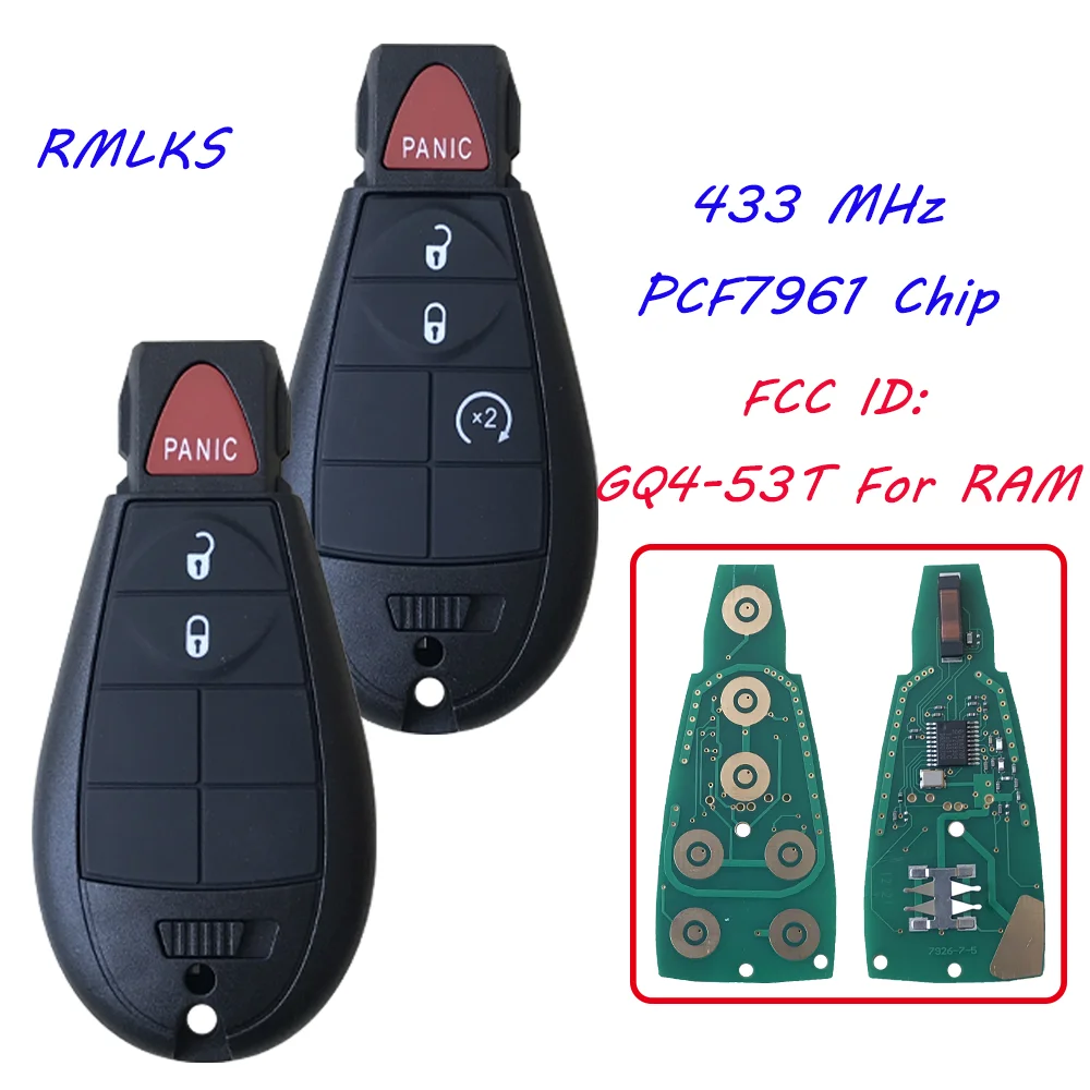 

GQ4-53T 433MHz PCF7961A Chip Replacement Remote Key Fobik Fob 3/ 4 Button for Dodge RAM 1500 2500 3500 4500 2013-2020