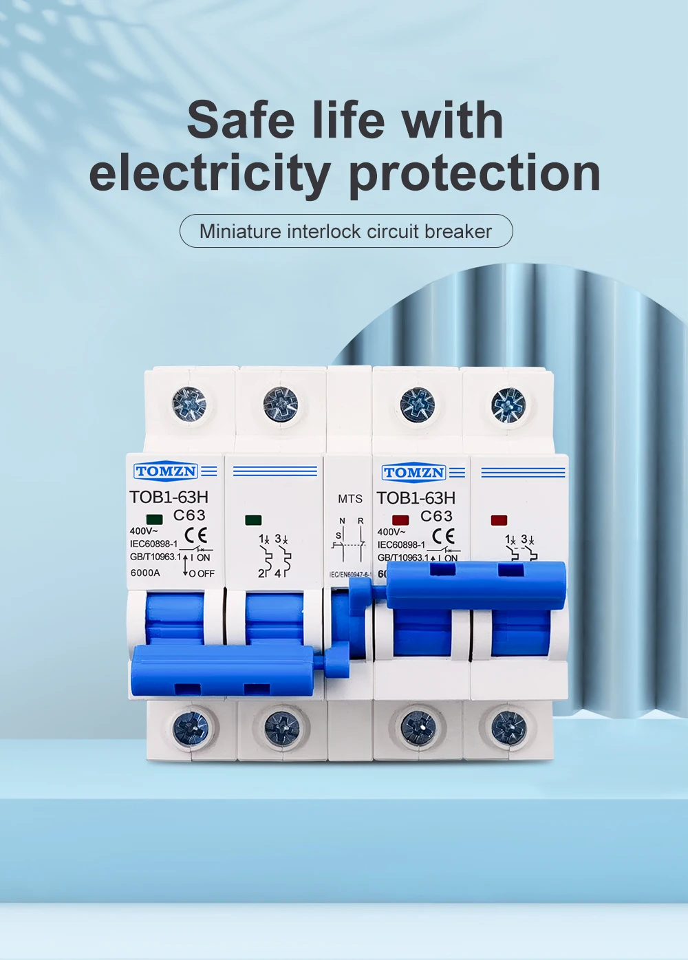 2P+2P MTS TOMZN AC Dual-Power Manueller Transferschalter Leistungsschalter MCB 50HZ/60HZ – Detail 1