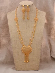 24K Dubai Gold Color Heart Jewelry Sets for women Necklace earrings Ring bridal African wedding ornament wife gifts Jewelry set