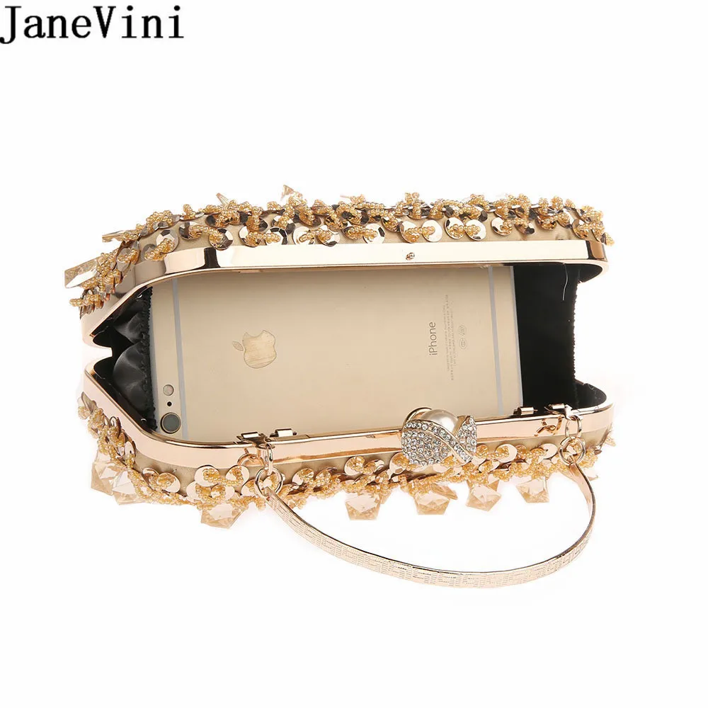 JaneVini Luxury Gold Diamond Elegant Woman Clutch Wedding Bag Silver Sequined Beads Evening Bags Cartera De Mano Elegante Mujer