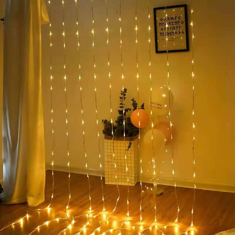 LED 3X2/3X3M Air Terjun Tirai Es Tali Lampu Meteor Shower Karangan Bunga Peri Lampu untuk Natal Pesta Pernikahan Dekorasi Taman
