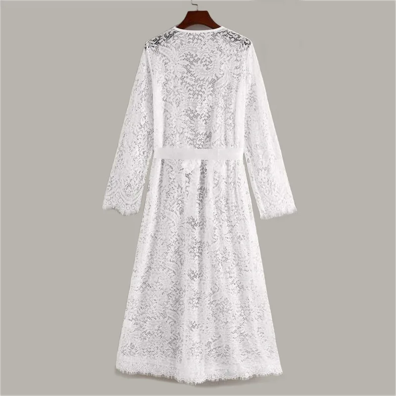 sleepwear robe female long bathrobe Lace Nightie bathrobe women Bridesmaid Bath Robe Hollow See-though bridesmaid gift Lingerie