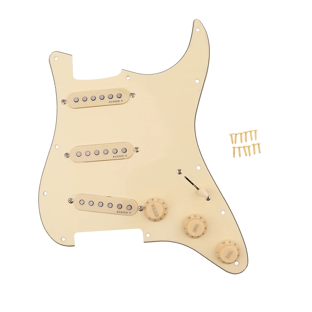 3-ply SSS Wired Pickups Electric Guitar Pickguard Vintage Style for  ST Guitar(Cream)