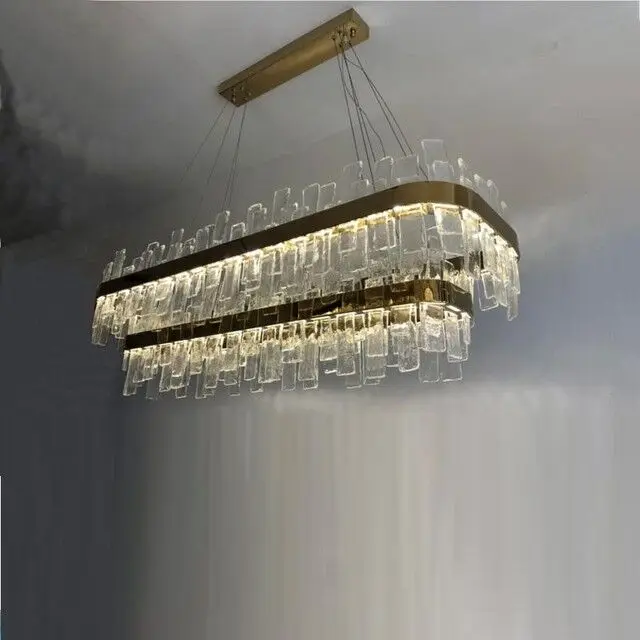 Silver Modern Crystal Chandelier Rectangle Luxury 2 Layers Villa Living Room decoration Lamp