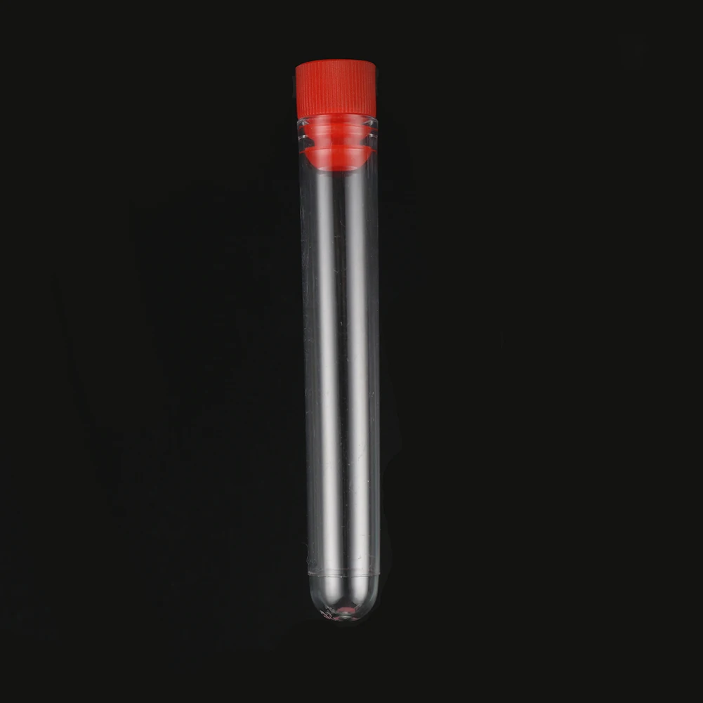 Tubo de ensayo de plástico duro transparente para laboratorio, equipo de laboratorio escolar de oficina de fondo redondo con tapón, de un solo uso,