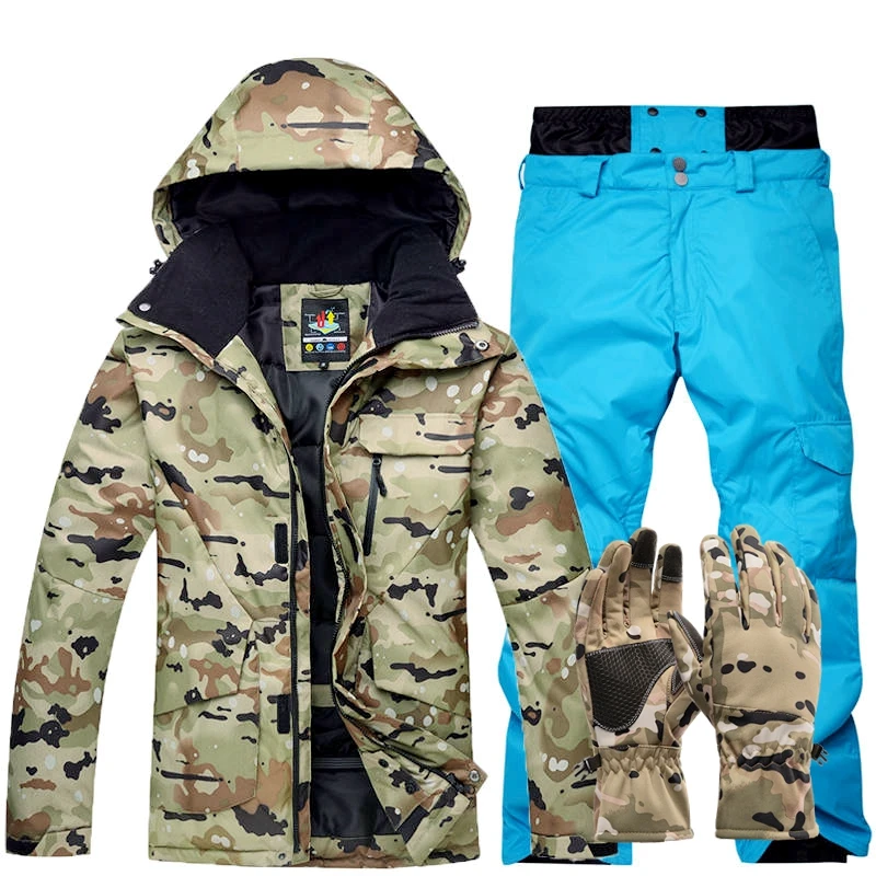 Winter Warm Camouflage Ski Suit Men Skiing Suit Sets Outdoor Snow Clothes Waterproof Windproof Adult Sports Suit