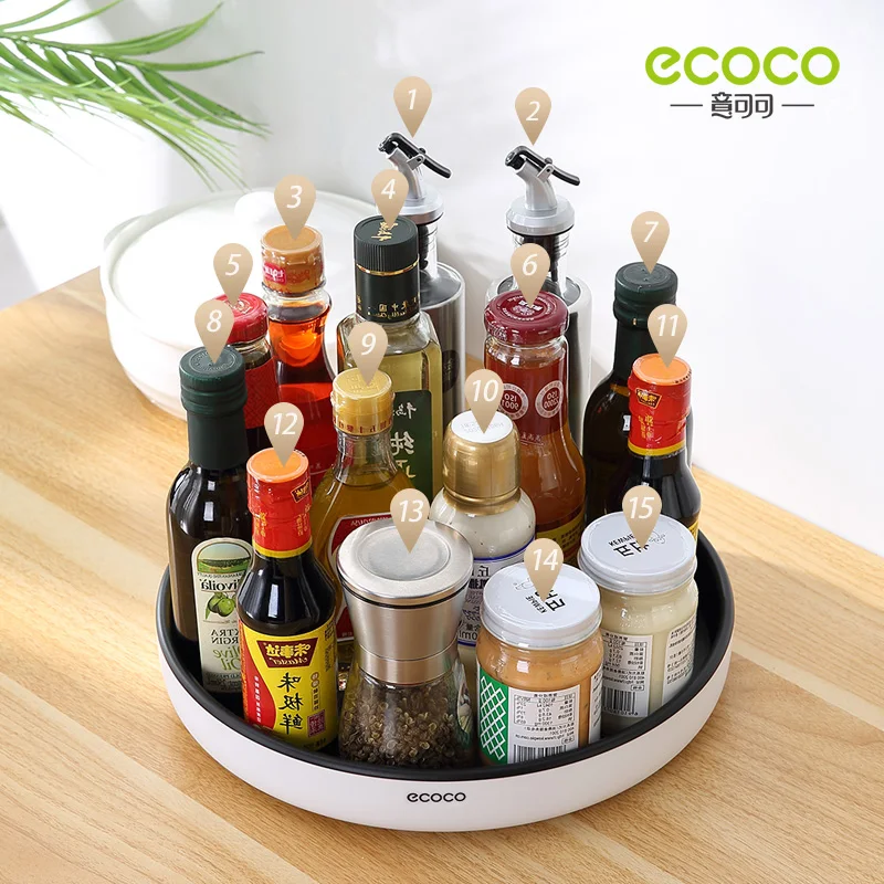 ECOCO 360 Degrees Rotating Storage Rack Kitchen Box Seasoning Organizer Shelf Oilproof Non-Slip Cook Helper Supplies Holder New