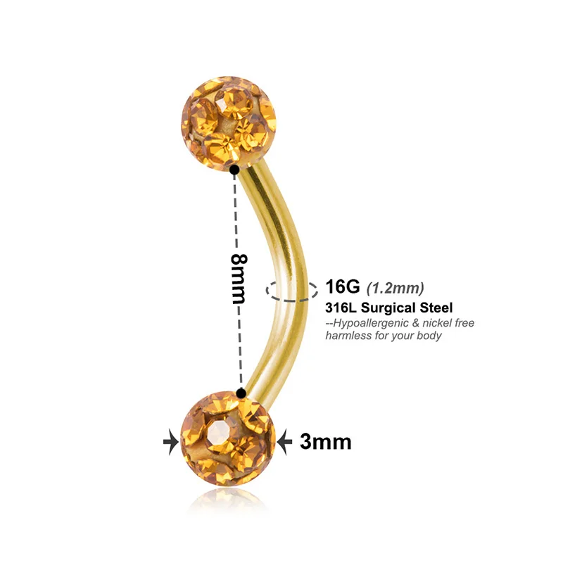 Bling Curved Barbell Eyebrow Rings Piercing