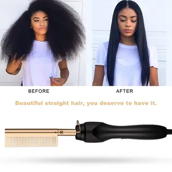 2 In1 Hot Comb Hair Straightener Electric Heating Comb Fast Heating Portable Travel Anti-Scald Beard Straightener Press Comb - Image 5