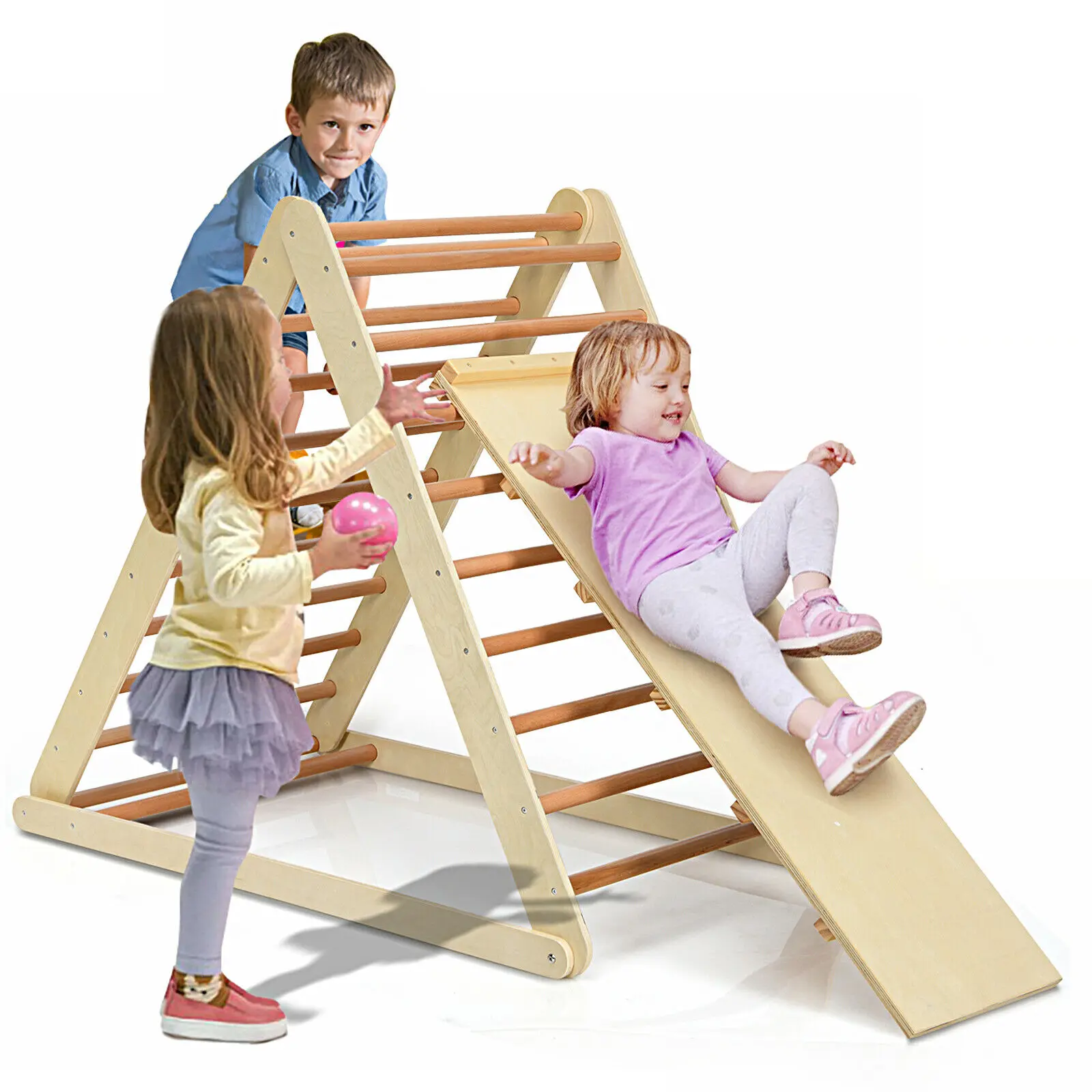 Triangle d'escalade pliable en bois pour l'intérieur, maison d'escalade avec échelle pour bébé en bas âge TY327400NA