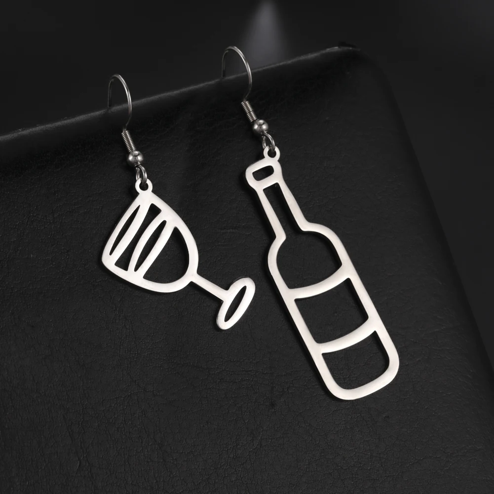 Sipuris Creative Wine Bottle Wine Glass Earrings Stainless Steel Asymmetrical Earrings For Women Fashion Jewelry Christmas Gift