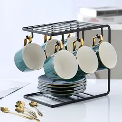1pcs High Quality Gold Bone Porcelain Coffee Cup Vintage Ceramic Cup Dish On-glazed Advanced Tea Cup And Saucers with holder Set