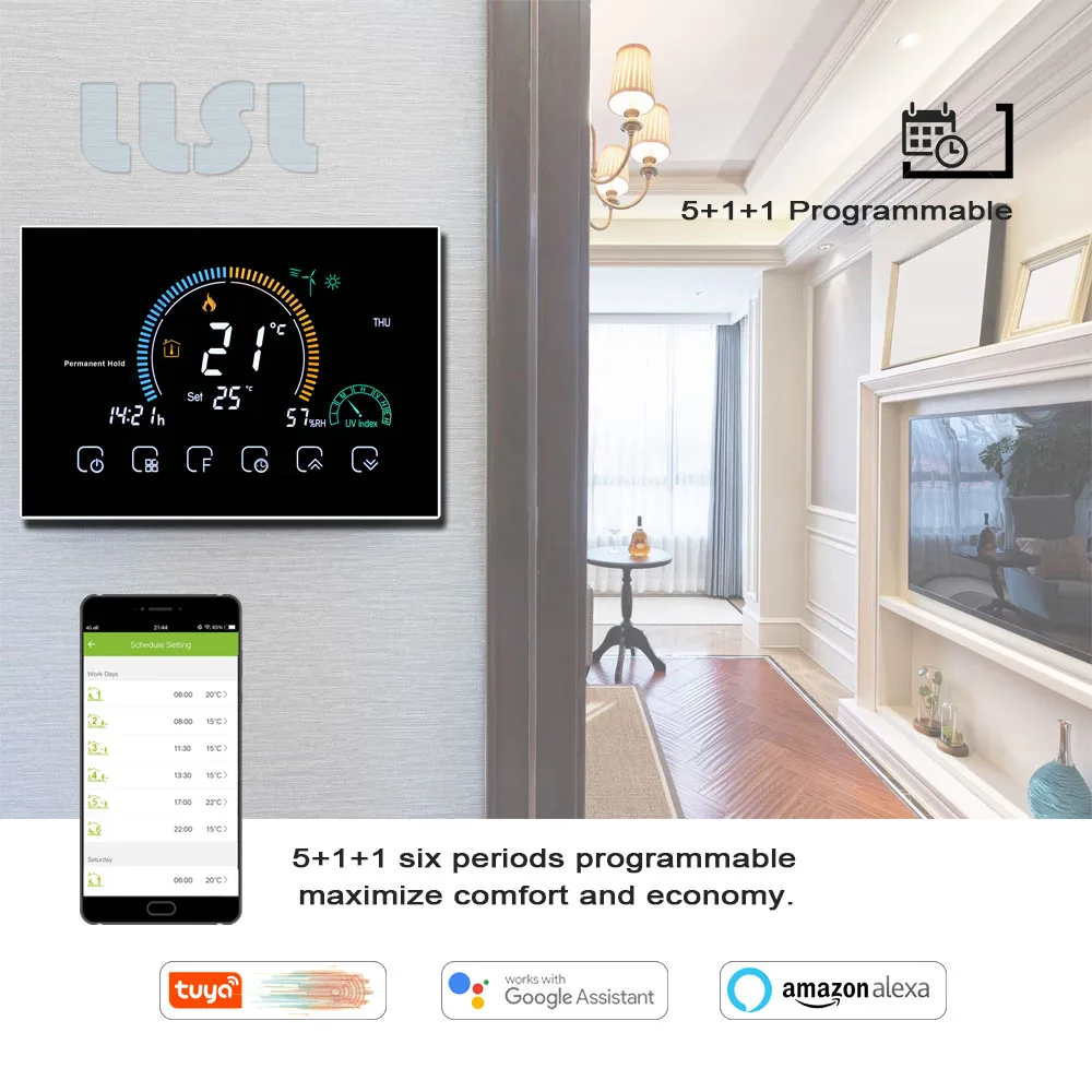 Termostato inteligente para aquecimento de piso, casa, sem fio, wi-fi, para água, aquecimento elétrico de piso, caldeira a gás