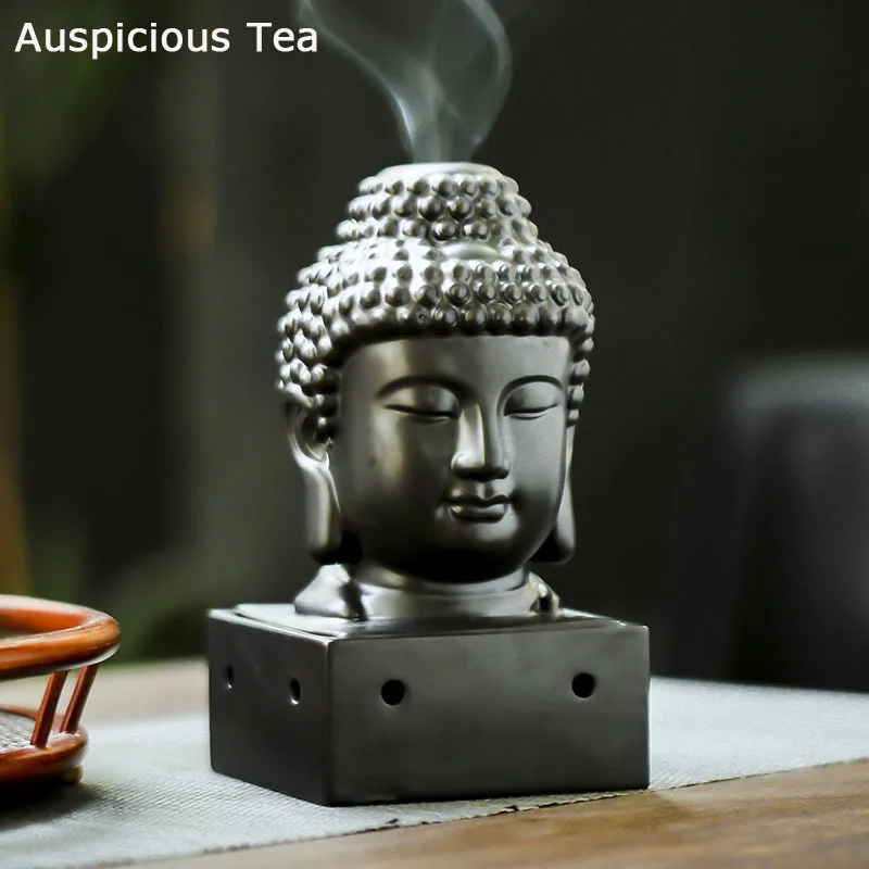 Yoga Set Ceramic Aromatherapy Oil Burner Buddha Head Aroma Essential Oil Diffuser Indian Incense Buddha Tibetan Incense Base