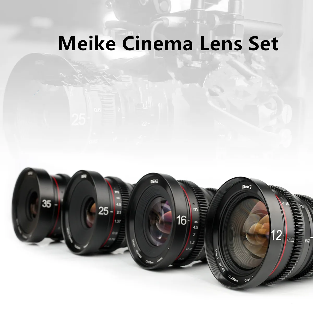 Meike 12mm 16mm 25mm 35mm T2.2 Manual Focus Cine lens Kit  for Micro Four Thirds (MFT, M4/3) Mount Olympus Panasonic